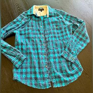 Teal Aztec Print Button Up Lightweight Flannel Large